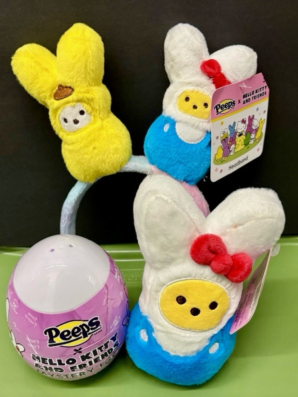 PEEPS x HELLO KITTY HEADBAND, strawberry scented plush & Mystery plush egg NWT